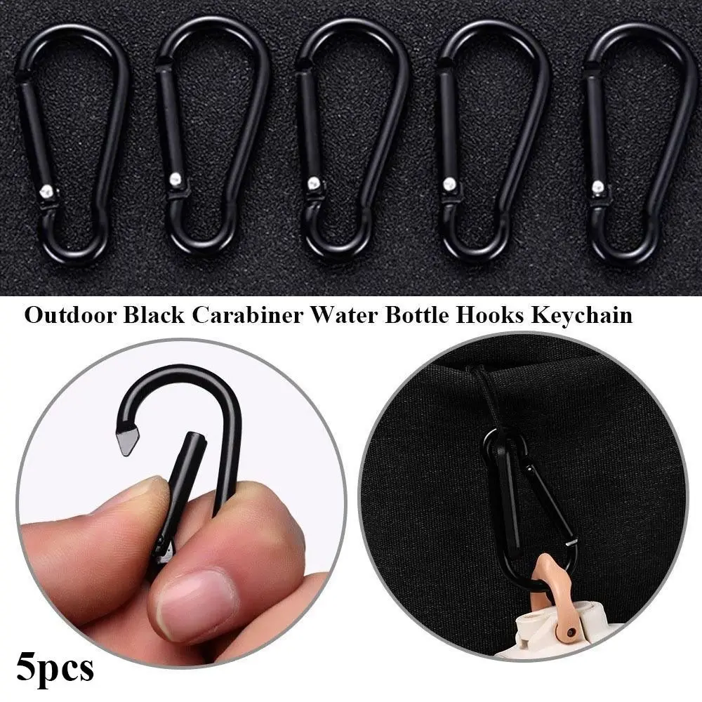 5pcs New Black Outdoor Carabiner Aluminium Alloy 5 Styles Water Bottle Hooks Spring Snap Clip Outdoor Tool