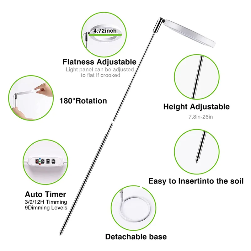 A50I 4X Coltiva le luci per piante da interno, Luce per piante Halo a LED a spettro completo con timer automatico regolabile in altezza del supporto, per piante