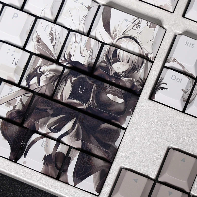 Imagem -03 - Teclas Pbt Tintura Subbed Keycaps dos Desenhos Animados Anime Gaming Key Caps Nier 2b Backlit Keycap para Ansi Layout 108