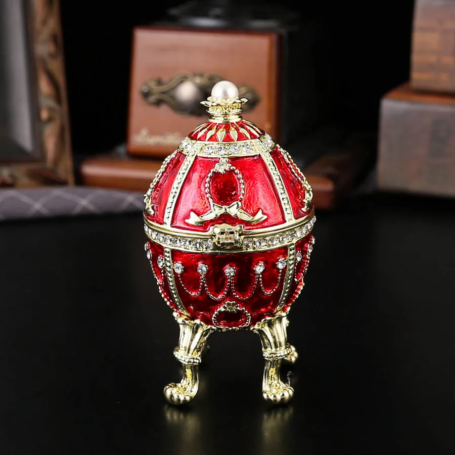 Vintage Jewelry Box with Hinged Lid Classic Egg Enamel Jewelry Box Small Treasure Chest Box Ring Holderfor Women