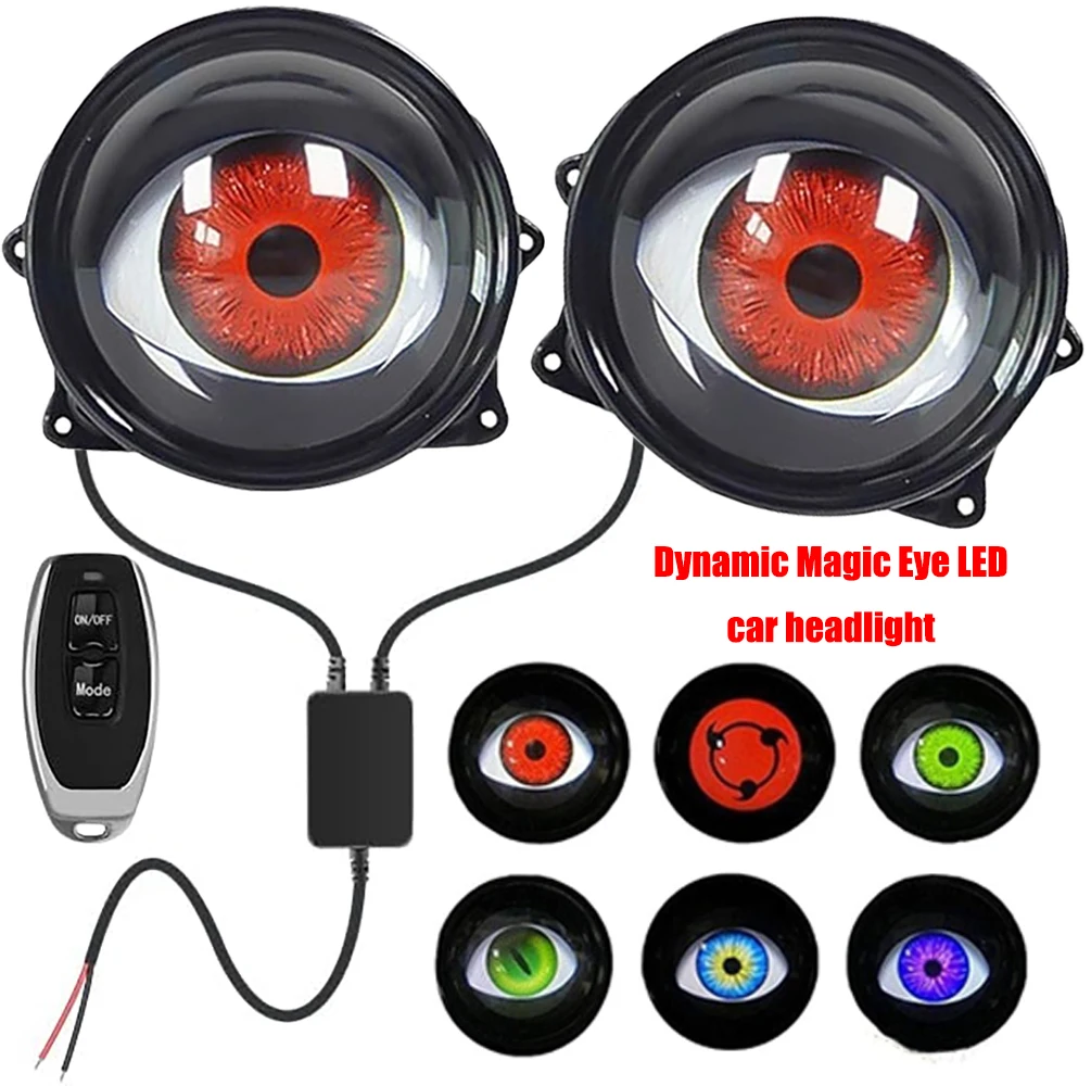 2PCS Dynamic Demon Eye LED Car Headlights,Flashing Demon Eyes Halloween Headlights With 6modes For Car Headlight Decoration Eyes