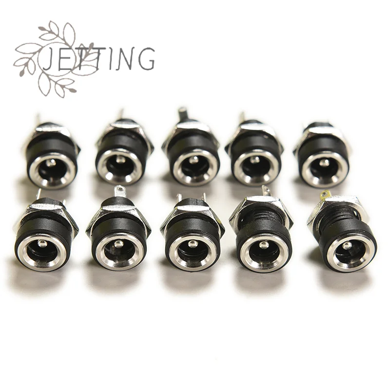 (SMTGDP11)10PCS DC Power Supply Jack Socket Female Panel Mount Connector 2-Pin 5.5 X 2.1mm Plug Adapter 2 Terminal Types 3A 12v