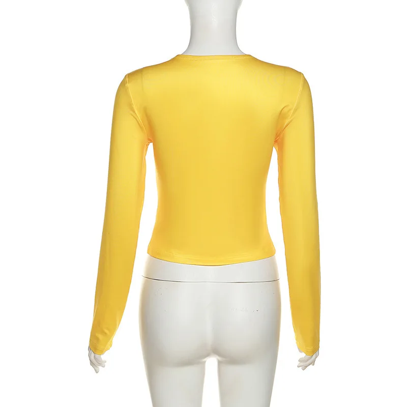 2024 Autumn Fashion Trend Women's Clothing New Round Neck Printed Slim Fit Long Sleeved Exposed Navel Versatile T-Shirt