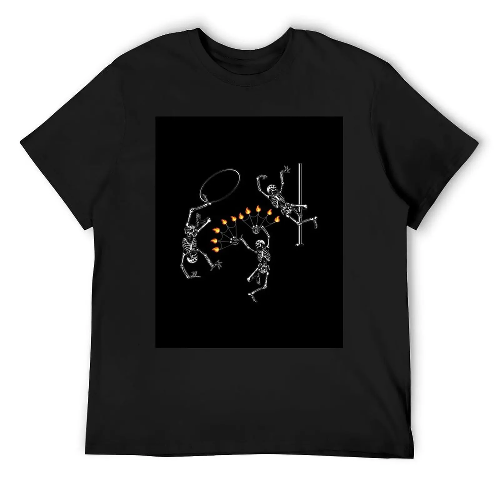 Dancing Flow Arts Skeletons Staggered Halloween Hula Hoop, Fire Spinning, Pole Dance, Circus Arts T-Shirt