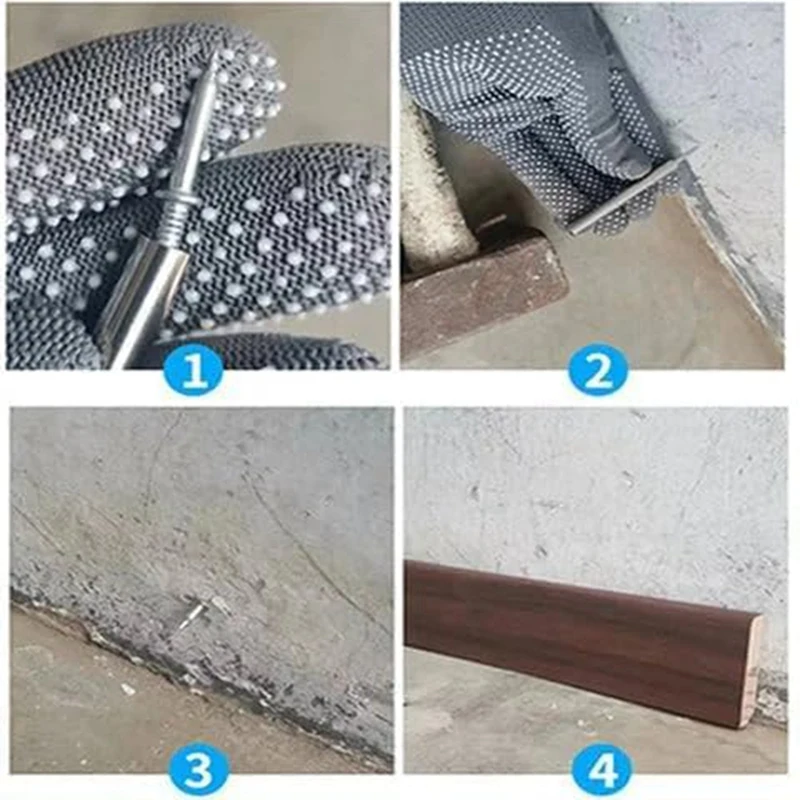 100 pezzi di filo per battiscopa a doppia testa chiodo senza cuciture, linea di battiscopa senza segni chiodo, chiodo senza cuciture con strumento per manicotto per unghie argento