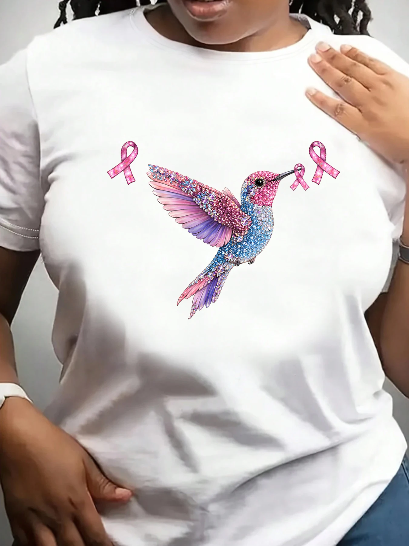 

【ZXH11216】Trendy bird print women's plus size round neck T-shirt summer casual short sleeved top street fashion versatile