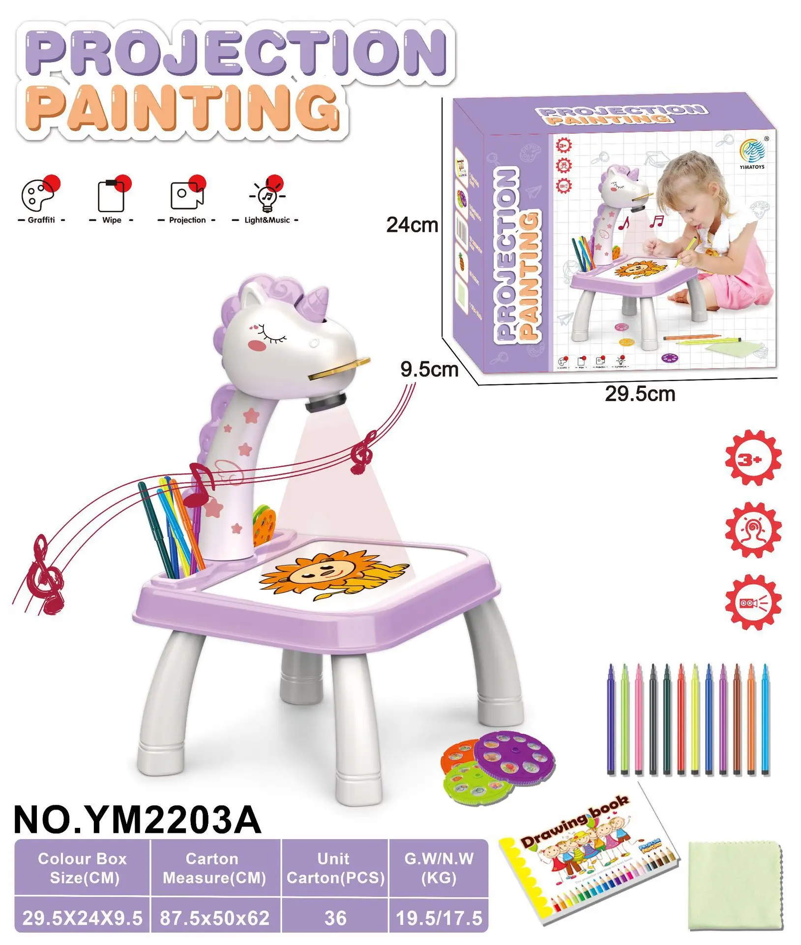 Placa de pintura de projeção infantil, Educação infantil Mesa de desenho, Brinquedos infantis