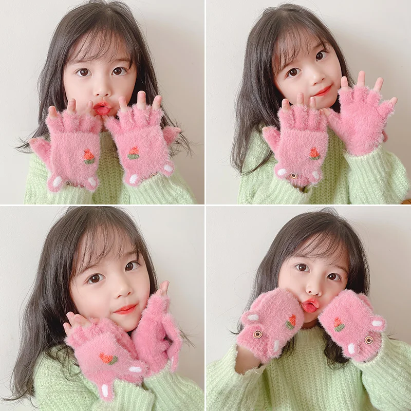 1-8 Years Old Winter Children Cute Sofy Warm Clamshell Five Fingers Gloves Baby Girls Outdoor Gloves Boys Kids Sweet Warm Gloves