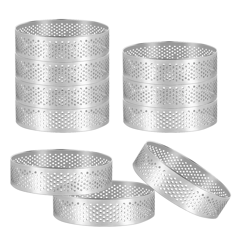 15 Pack Tart Ring Heat-Resistant Perforated Cake Mousse Ring Round Ring Baking Doughnut Tools Stainless Steel