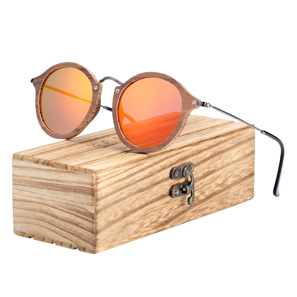 Brand Design Retro Hand Made Round Wood Sunglasses Fashion Polarized Women Sun Glasses Men UV400 Protection