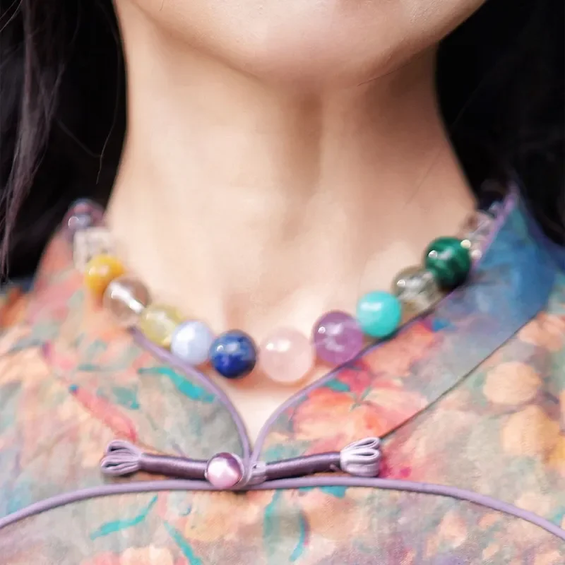 Dopamine Natural Duobao Crystal Necklace Female Pink Purple White Citrine Strawberry Crystal Agate Gem Clavicle Chain Gift
