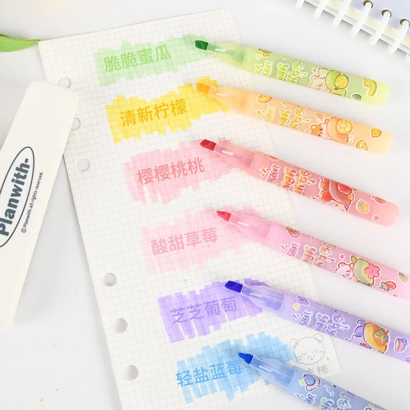 6 Pcs Fruit-scented Highlighter, Light-colored Student Markers, Hand Accounts, Art, Color, High-value Painting Pens Highlighter