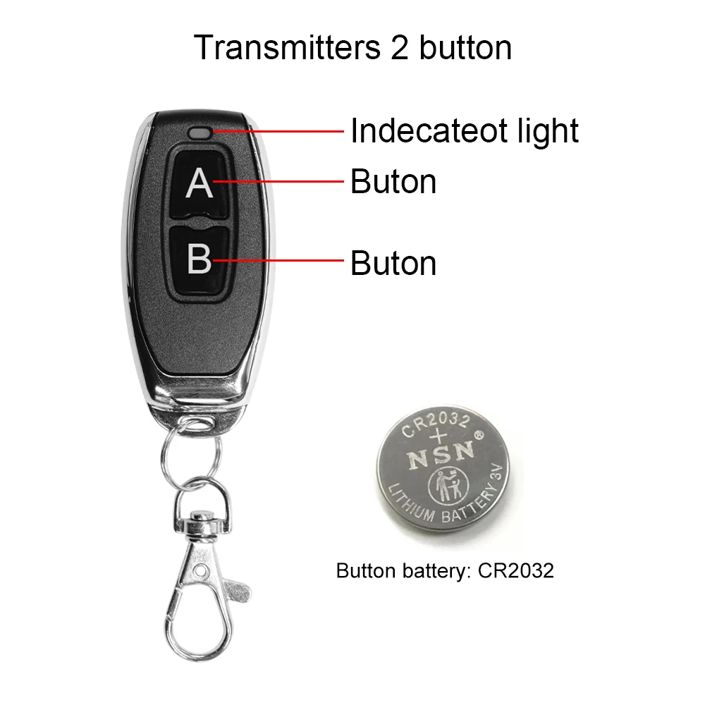 433Mhz 220V 110V Remote Control Switch for Light,Door, Garage Universal Remote AC 85V ~ 250V 2CH Relay Receiver and Controller3