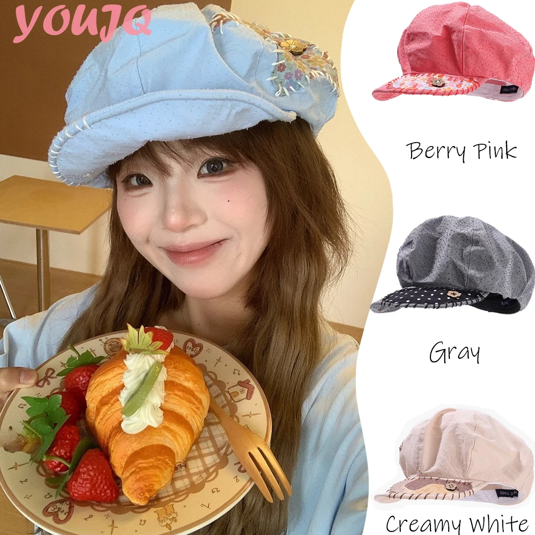 

Y2K Cartoon Design Retro Star Sticker Newsboy Hats for Women Summer Travel Atmosphere Versatile Casual Big Berets Cap Gorras