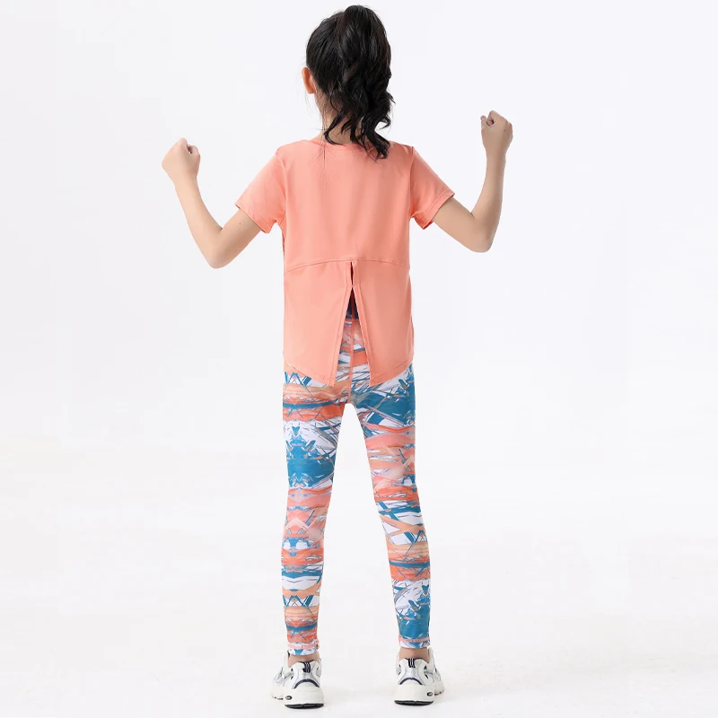 قطعتان من ملابس رياضية جديدة للأطفال ملابس يوجا للصالة الرياضية للفتيات سريعة الجفاف بقاعدة علوية سراويل قرش ضيقة صيفية #2