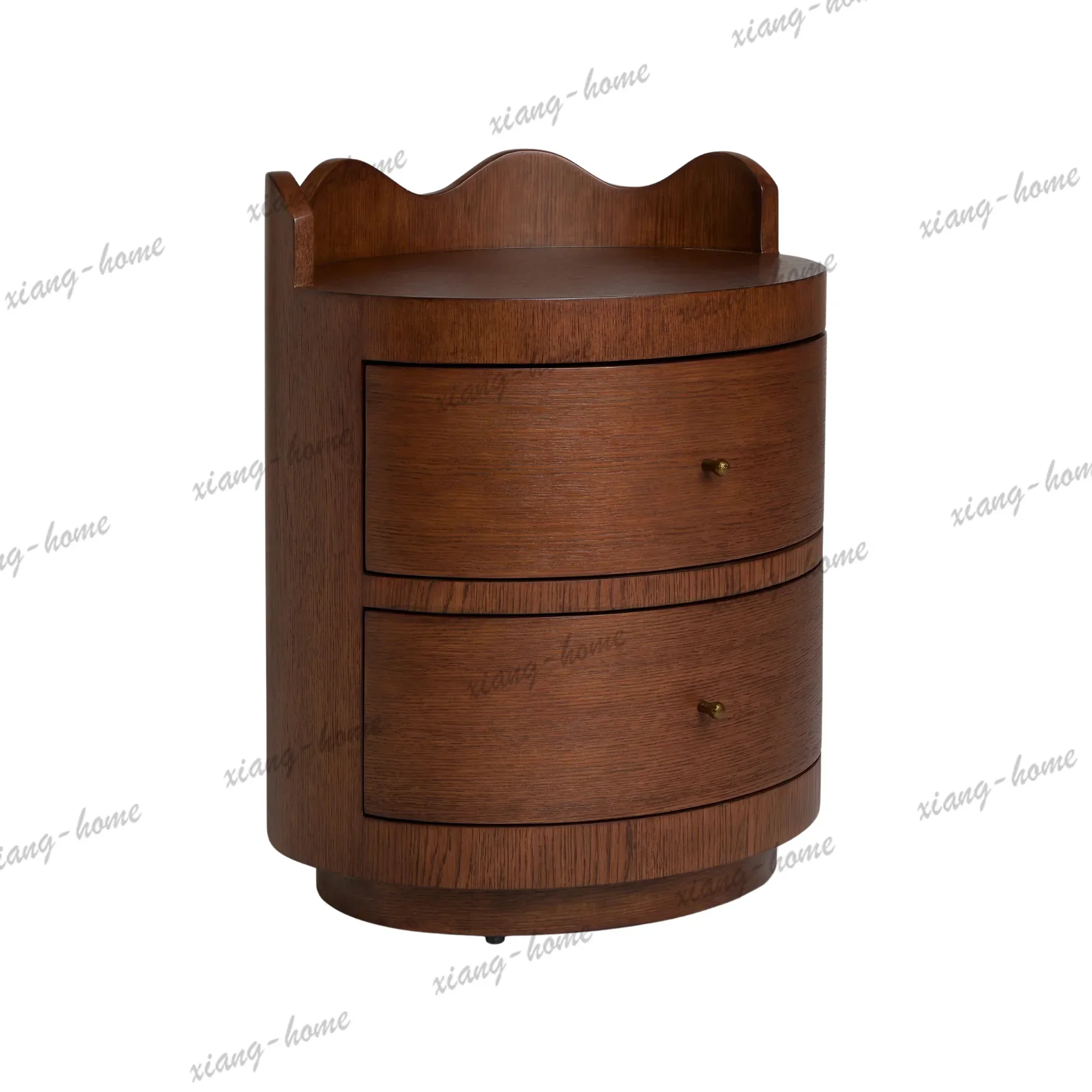 Factory Direct Solid Wood Bedside Table With Two Drawers, Modern Round Nightstand For Bedroom And Hotel Furniture