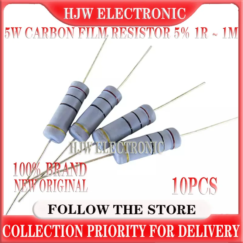 

10pcs 5W Carbon Film resistor 5% 1R ~ 1M 2.2R 10R 22R 47R 51R 100R 150R 470R 1K 4.7K 10K 47K 1 2.2 10 22 47 51 100 150 470 Ohm