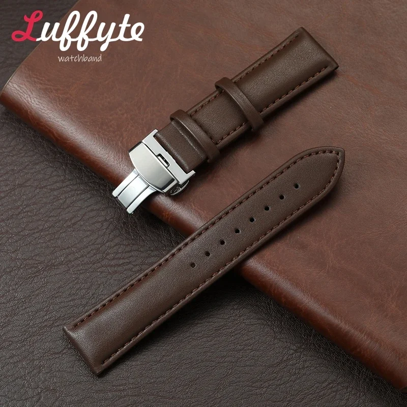 

Men's and Women's PU Leather Wristwatch Strap 18mm 20mm 22mm 24mm Business Watchband Belt with Stainless Steel Butterfly Buckle