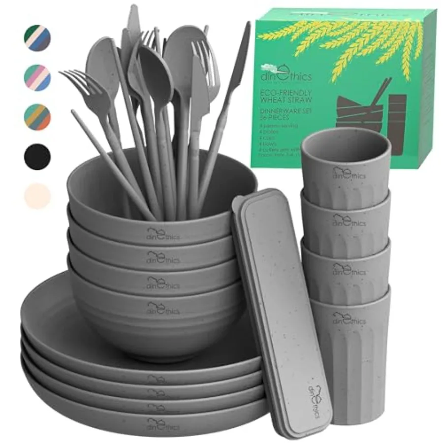 

Wheatstraw Dinnerware Set For 4 - Dishwasher Microwave Plates For Heating Food - Unbreakable Wheat Straw Plates And Bowls sets