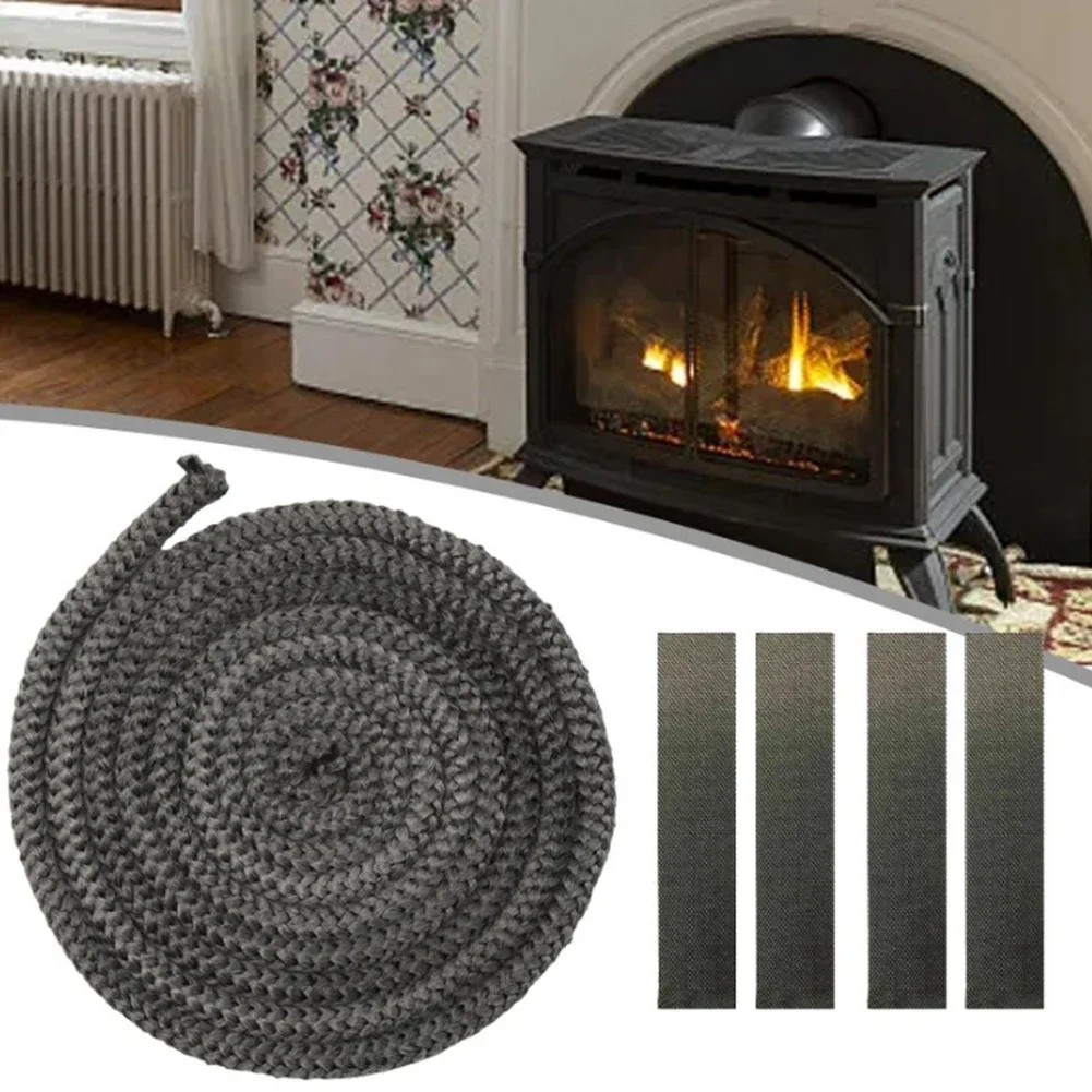 

10mm/12mm 2m Fireplace Sealing Rope Gasket Cord Black Fiberglass Fireplace Door Sealing Strip Cord Replacement With End Tape