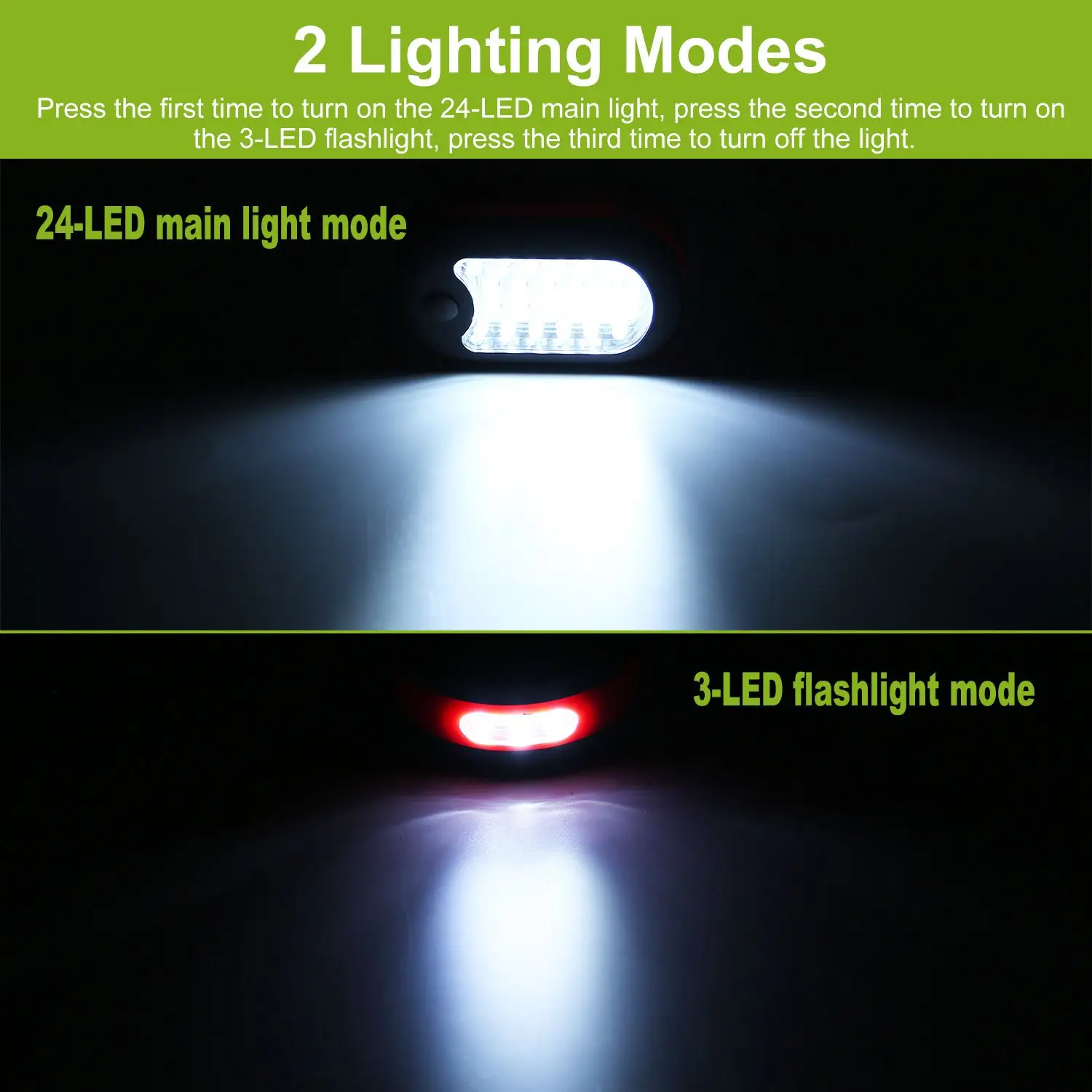 Compact Work Light 27LEDs Hang Lights Portable Magnetic Flashlight with Hook for Camping Hiking Emergency