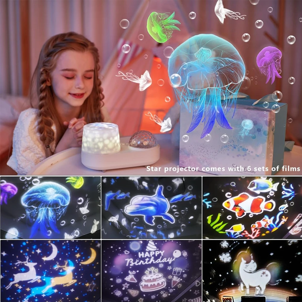 المحيط موجة العارض ضوء الليل لغرفة نوم الاطفال 10 لون موجات المحيط 6 أفلام 360 دوران الموقت للأطفال هدايا ديكور السقف