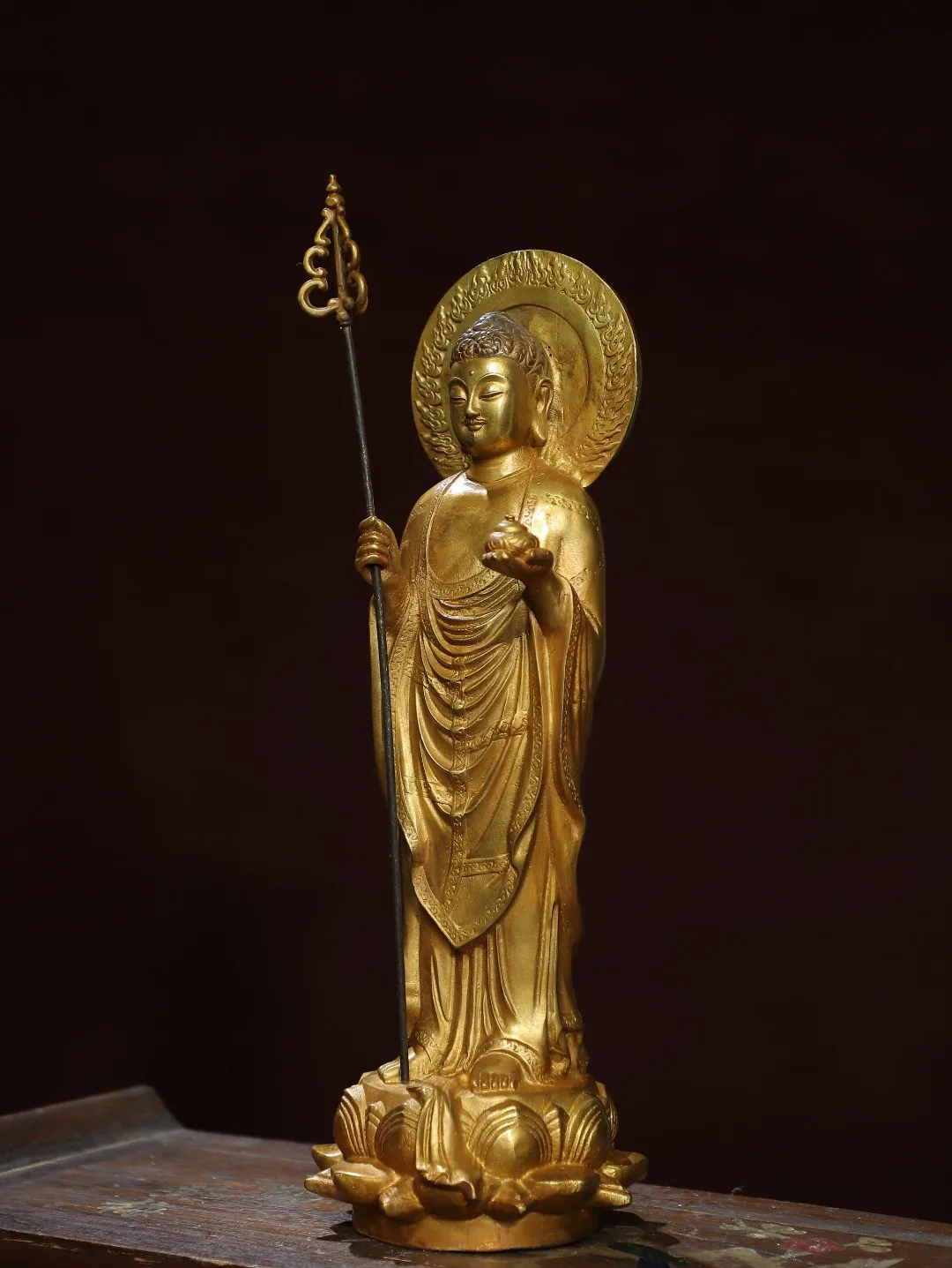Home Worship of Religious Buddha Statue Copper Gilded [Amitabha Buddha] Buddha Statue Creation Size: Height 35cm, Width 12cm,