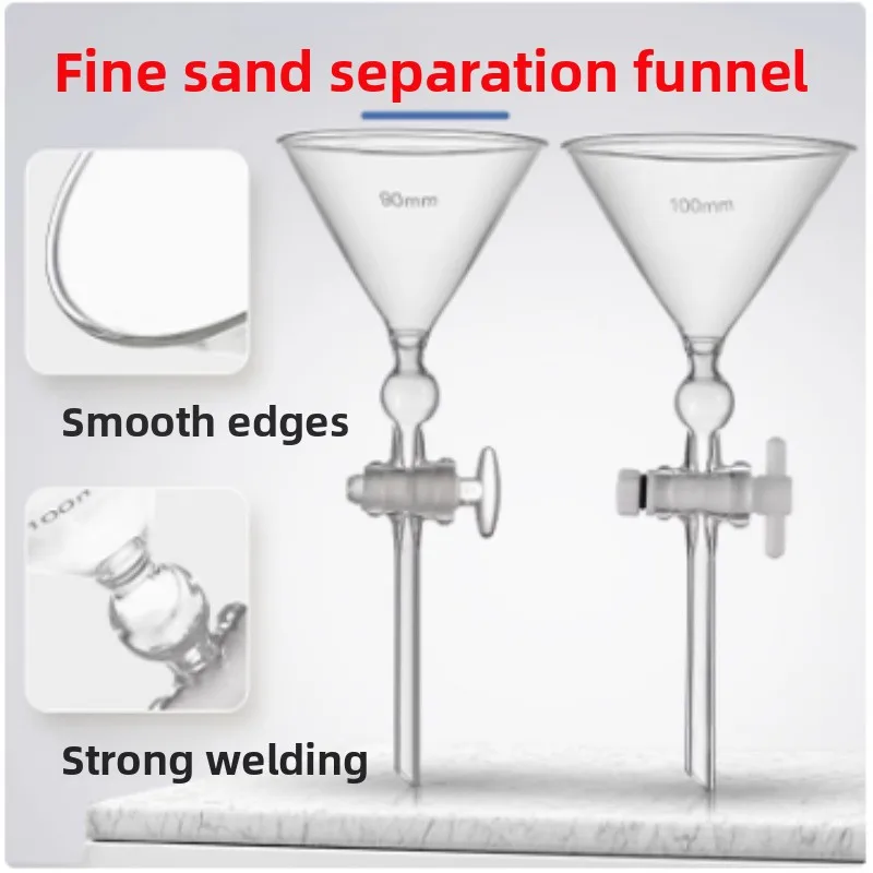 90mm Fine Sand Separating Funnel with Glass Stopcock PTFE Piston for Lab Use