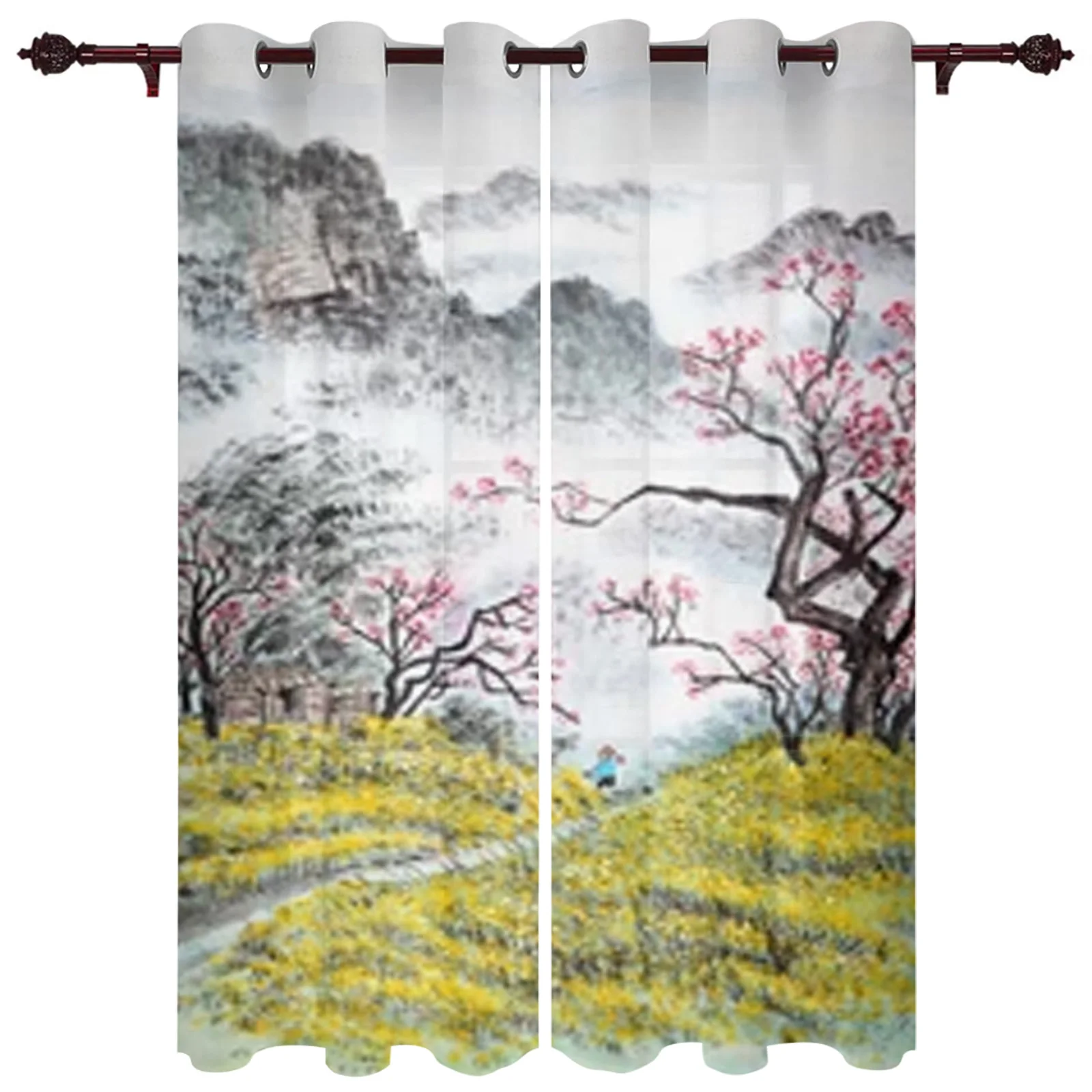 Traditional Chinese Painting Window Curtains For Living Room Bedroom Luxury Modern Kitchen Curtains Fabric Drapes