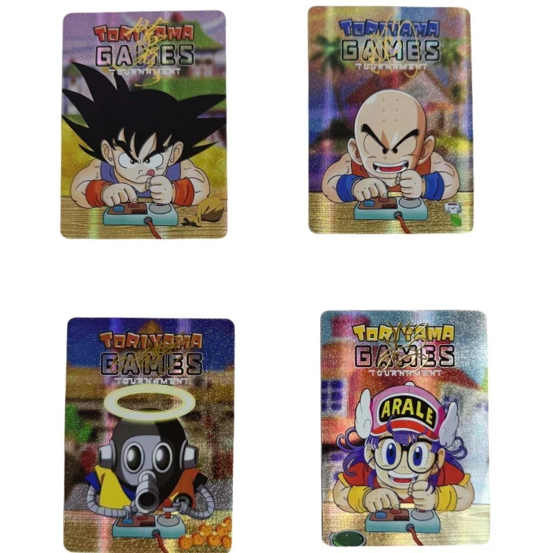 4 Sheets Flash Card Son Goku Krillin Dragon Ball Diy Hot Stamping Refractive Series Anime Collection Action Toy Figures Gifts