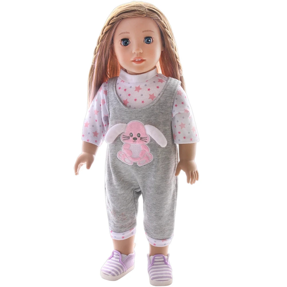 Fashion Set of 18 Inch Dolls and 43CM Dolls for Spring and Autumn Fashion Outfits, Gray and Pink Color Matching Set, Doll Access