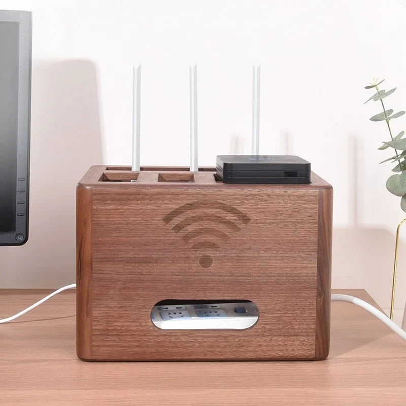 Solid Wood Cable Management Box Router Shelf for Modem WiFi Set Top Box Power Cord Organizer Home Office Desk 원목 케이블 정리함