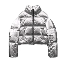 Silver Glossy Parka Snow Coat Women's 2024 Fashion Thicken Winter Loose Jacket Female Windproof Rainproof Warm Parka Outwear