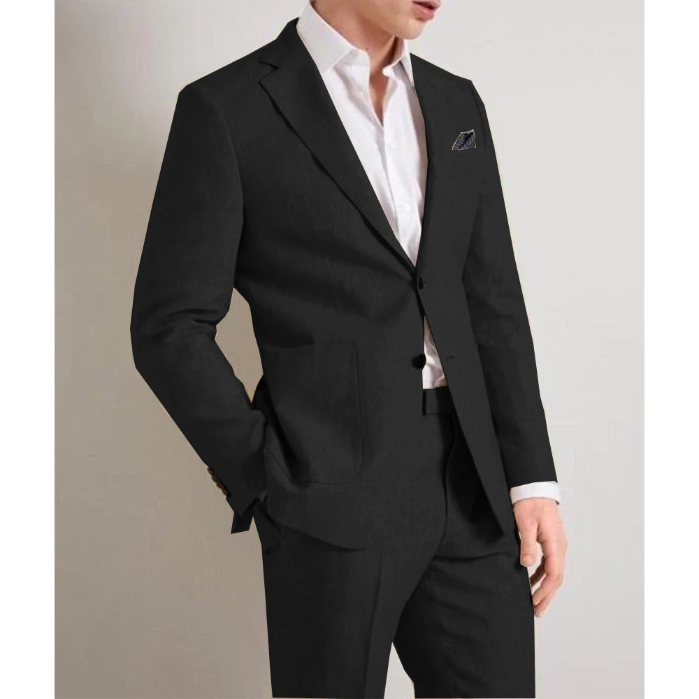 Mens Elegant Suit Two Piece Suit Mens Suit Breathable Full Set Elegant Menswear Thin Linen Comfortable Mens Formal Wedding Suit