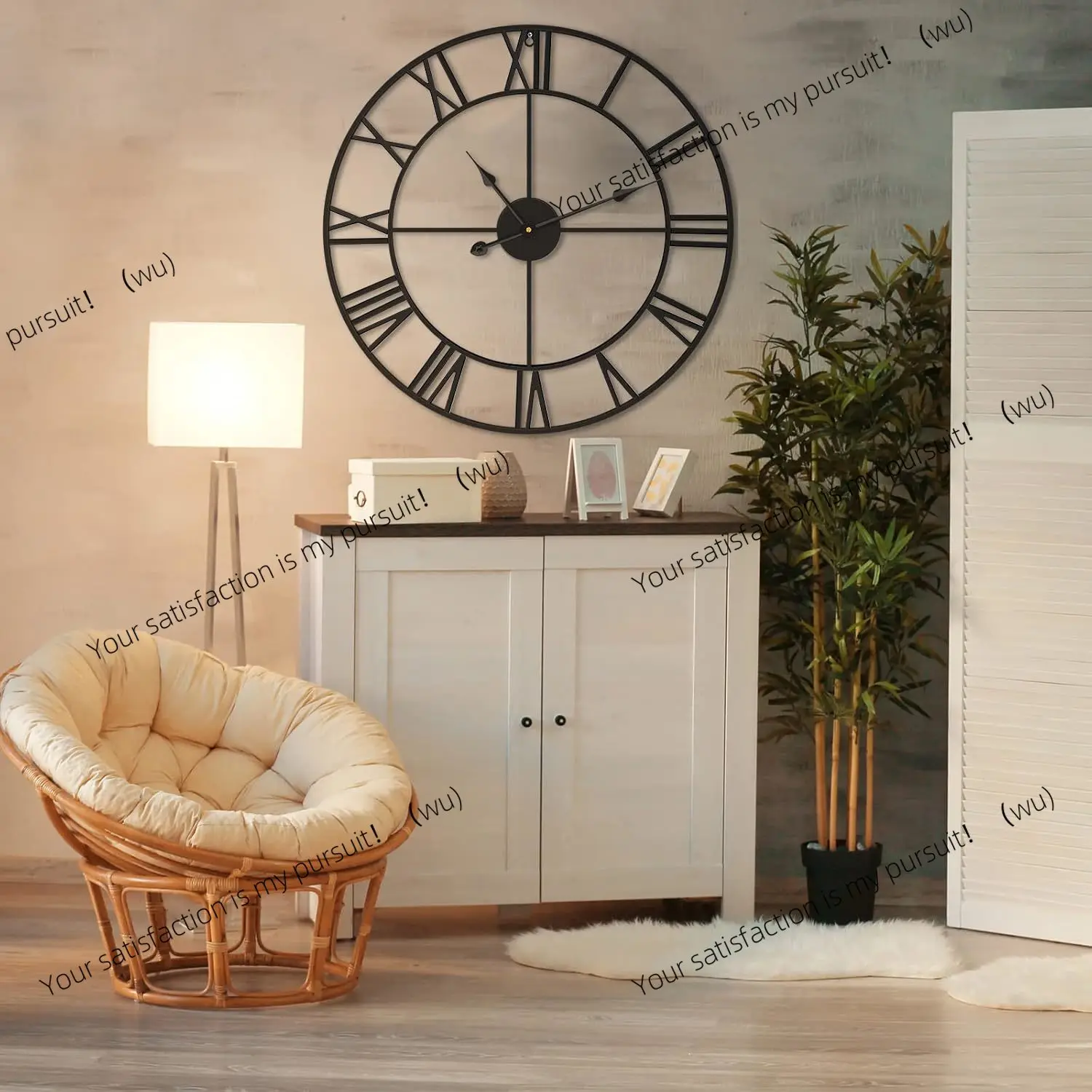 40CM Round Black Retro Roman Numerals Iron Decoration Silent Wall Clock for Living Room Bedroom Wall Clock