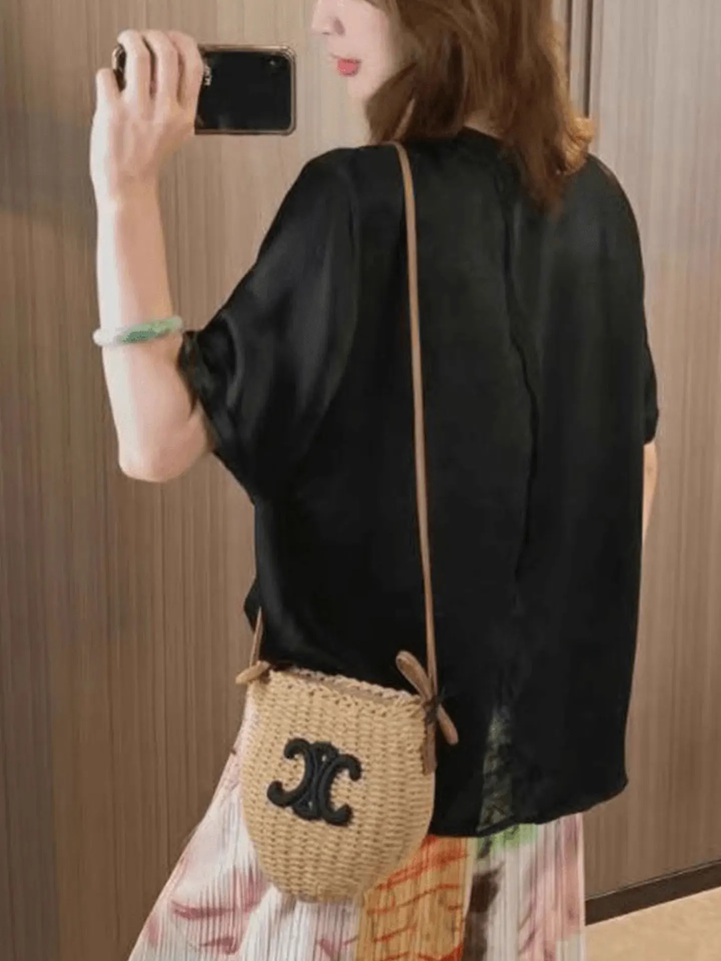 

Ele Satin ort Sve Hollow out Design Women's Top Korean Sle Commute Straight Tube Silhouette Summer Faion