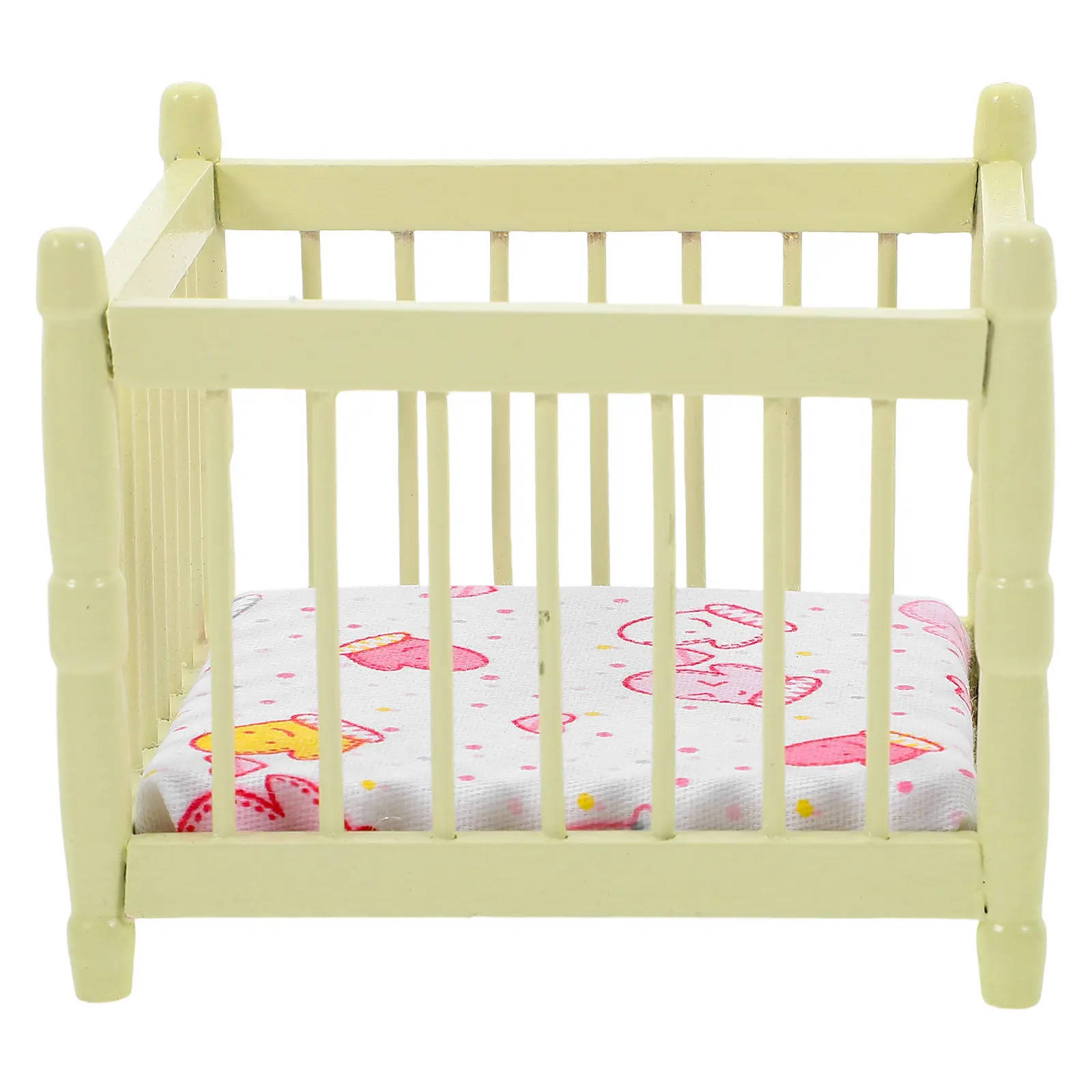 

Miniature Baby Crib 1:12 Scale Wooden Mini Furniture Bed for Dollhouse Nursery Accessories House Bed Baby Crib