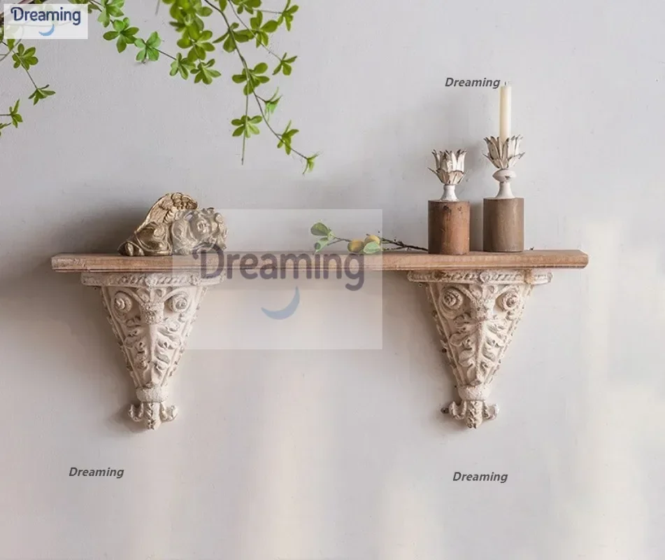 Vintage decorative rack French shelf studio decoration living room solid wood carving flower ledge bed and breakfast bedroom wal