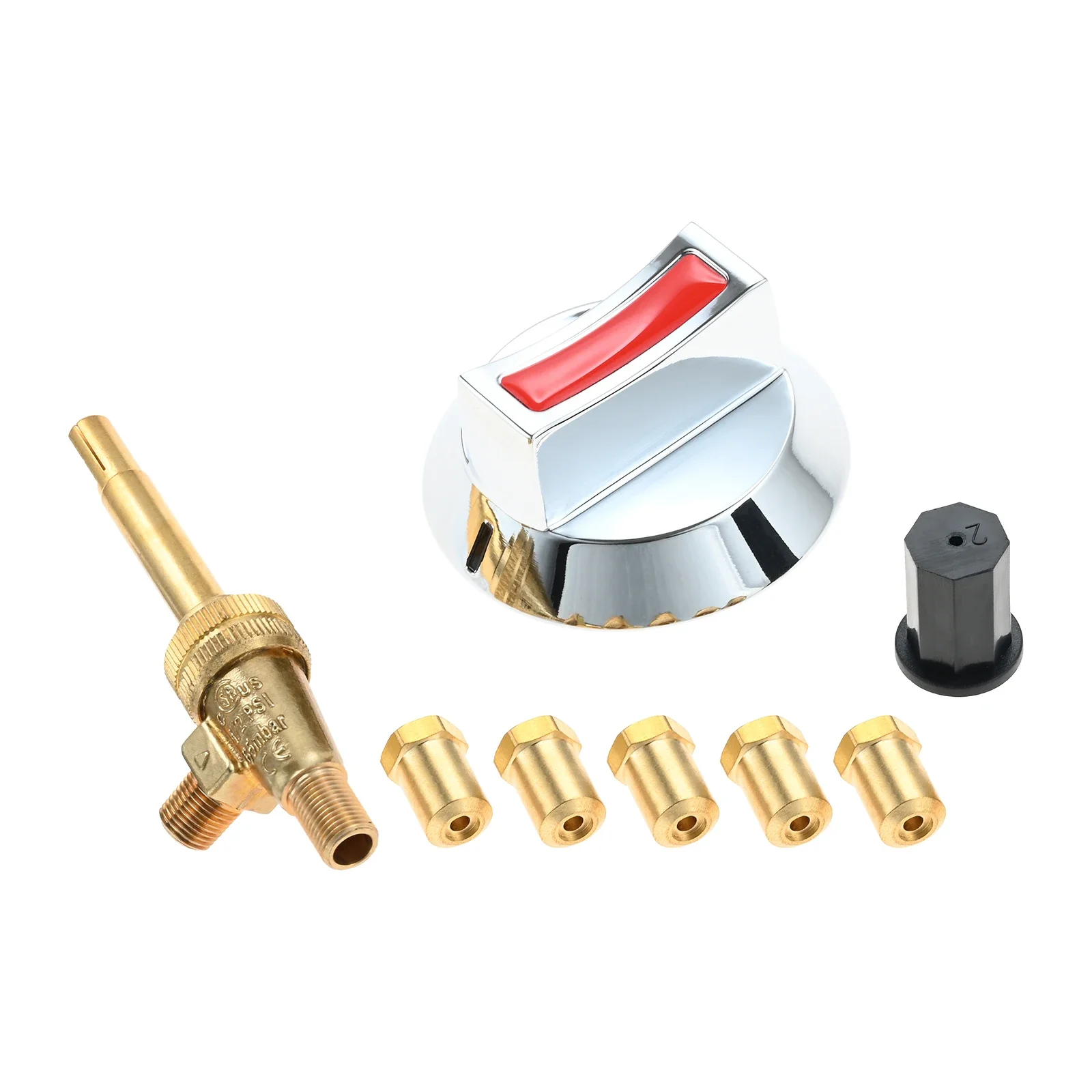 Gas Stove Range Valve with Metal Alloy Knob and Orifice Kit 0.7mm 1.2mm 2.0mm 2.5mm 3.2mm Fitting for Hotel Commercial Kitchen