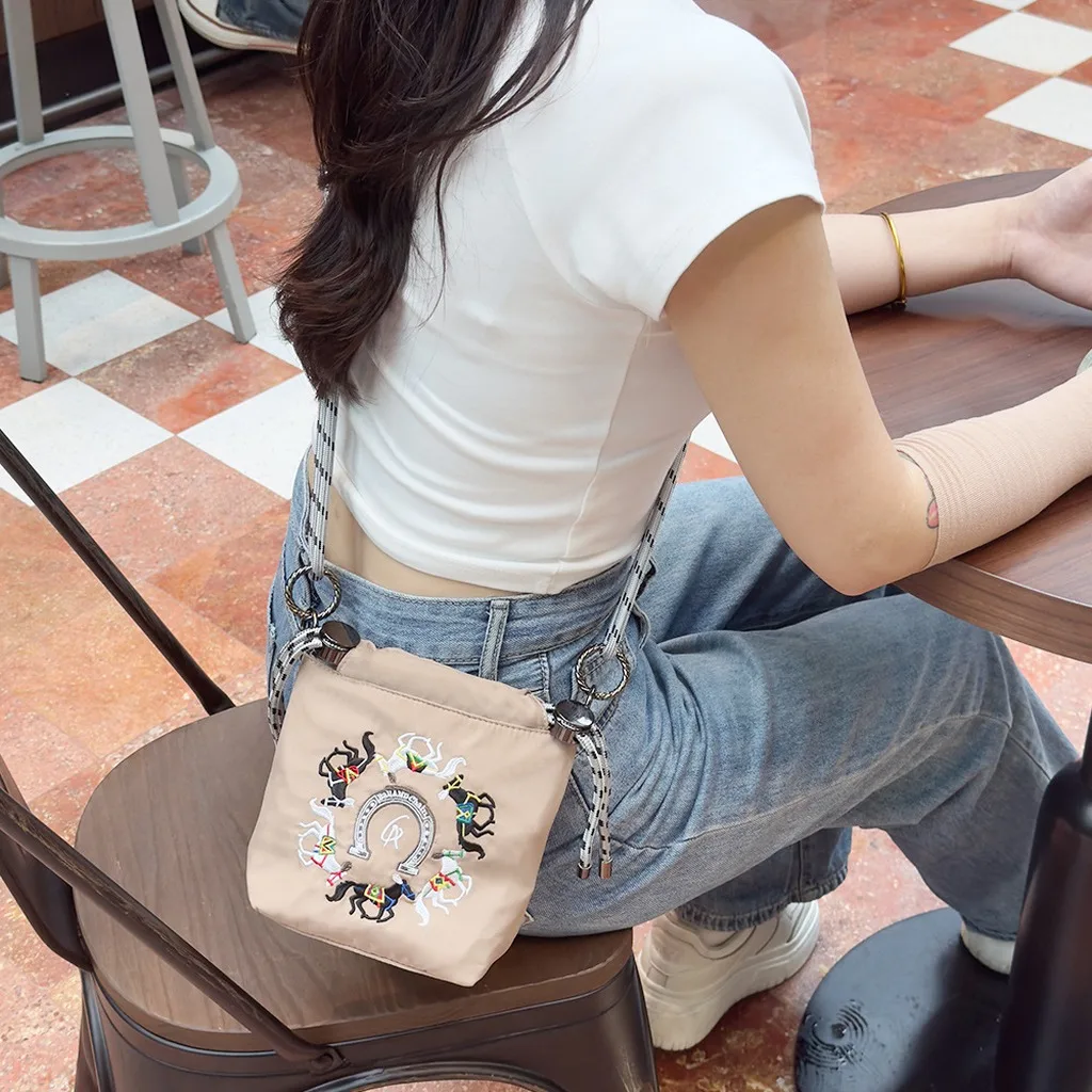 Nylon Crossbody Bag Portable Women'S Crossbody Bag Embroidered Crossbody Bag Embroidered For Daily Commute Daily Use Casual