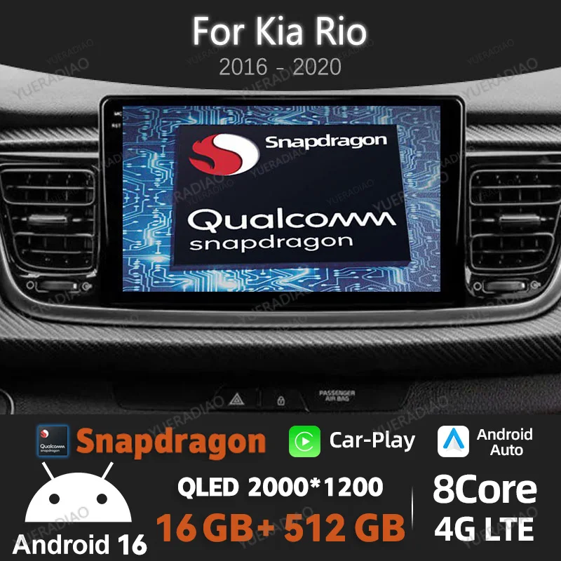Android 16 Car Radio For Kia Rio 2016 2017 2018 2019 2020 2021 2022 GPS NAVI 2DIN 4G WIFI BT Multimedia Video Player Qualcomm