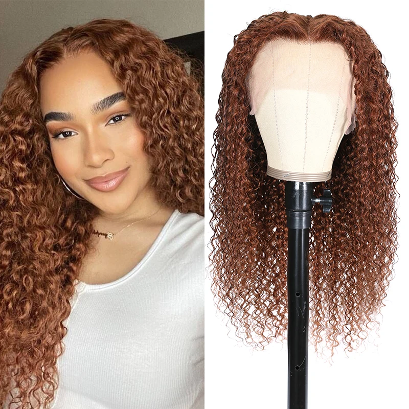 

Julia Hair Ginger Brown Curly Frontal Wig 13x4 Brazilian Jerry Curly Wig With Baby Hair 16-24inch Pre Plucked Human Hair Wig