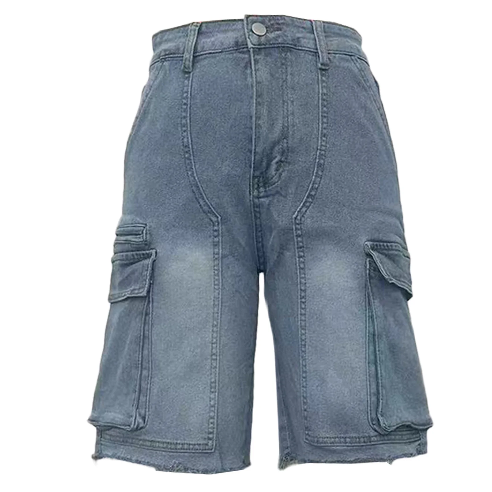 New Jeans Pants for Woman High Waisted Straight Pocket Knee Length 2025 Summer New High Elastic Ladies High Street Wear Shorts