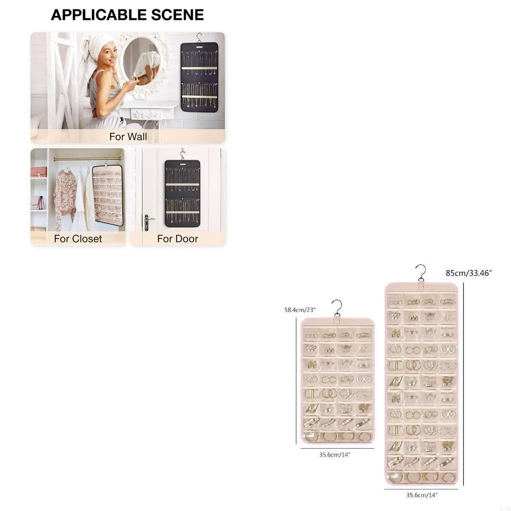 

Closet Earring Storage Holder Hanging-Jewelry Storage Roll with Pockets Women Girl Jewelry Holder for Earring