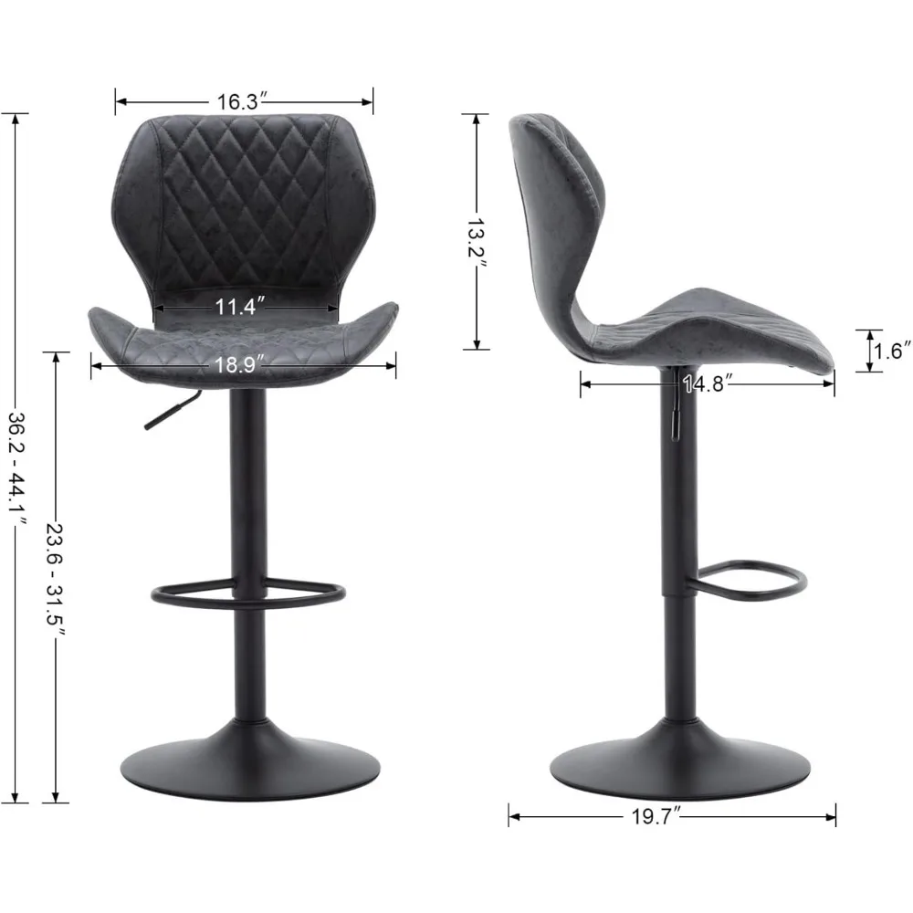 Ajustável Faux Leather Bar Stool Set, Counter Altura Stools, 2 barras rotativas com costas, cozinha, 2 PCs