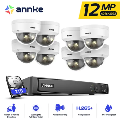 ANNKE 12MP Security Camera System Ultra HD POE NVR Built-in mic Dual Light Night Vision CCTV Video Surveillance Set IP67 IK08