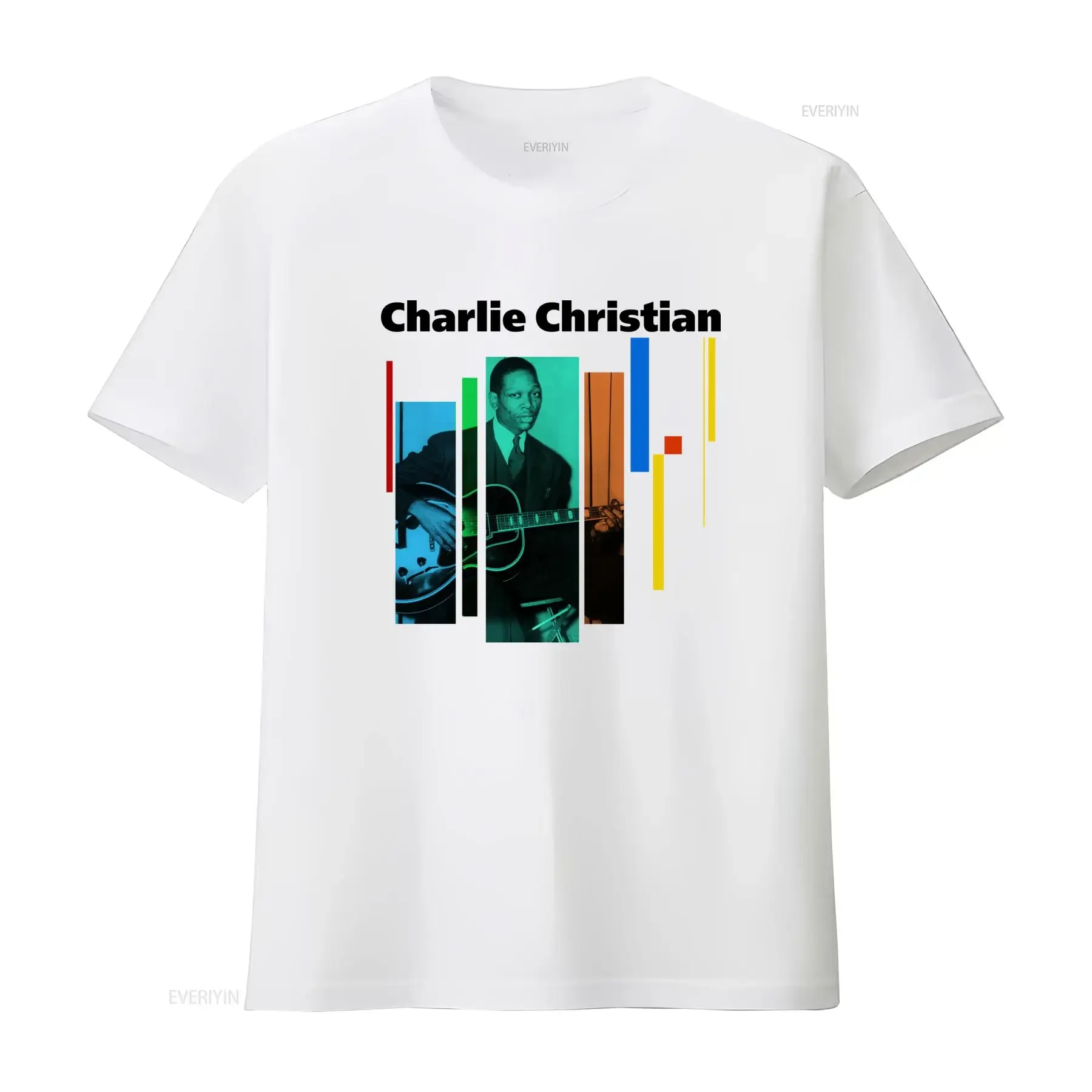 Charlie Christian Print Men's Black T Shirt Retro Guitarist Design Available in Sizes S to 5XL vintage Washed homme