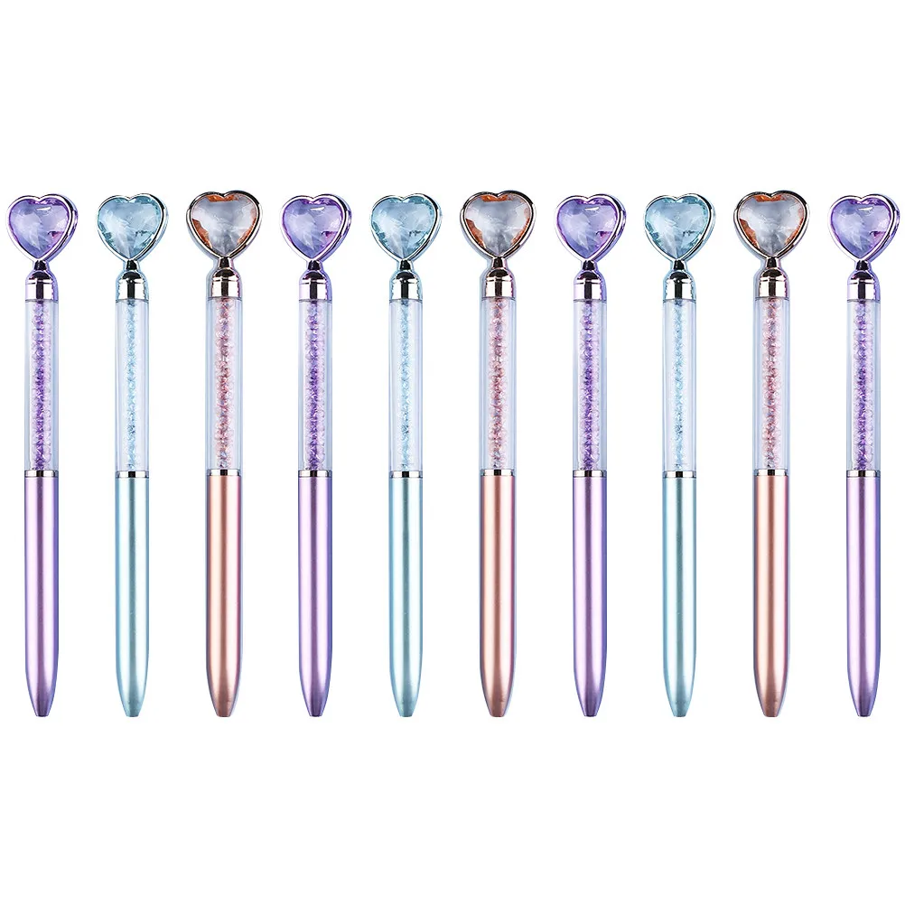 

10Pcs Colorful Crystal Liquid Sand Ballpoint Pens Heart Shape Multifunctional Portable Writing Pen School Student Office Use