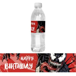 6pcs Venom Theme Water Bottle Stickers Venom Bottle Waterproof Labels Wraps Baby Shower Kids Birthday Party Supplies Decorations