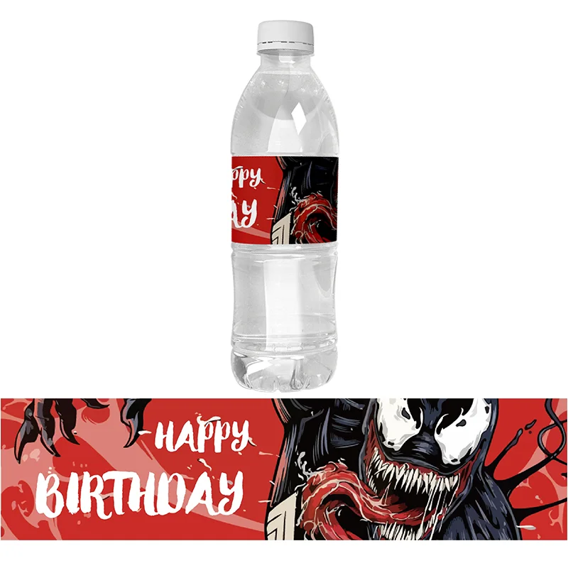 6pcs Venom Theme Water Bottle Stickers Venom Bottle Waterproof Labels Wraps Baby Shower Kids Birthday Party Supplies Decorations